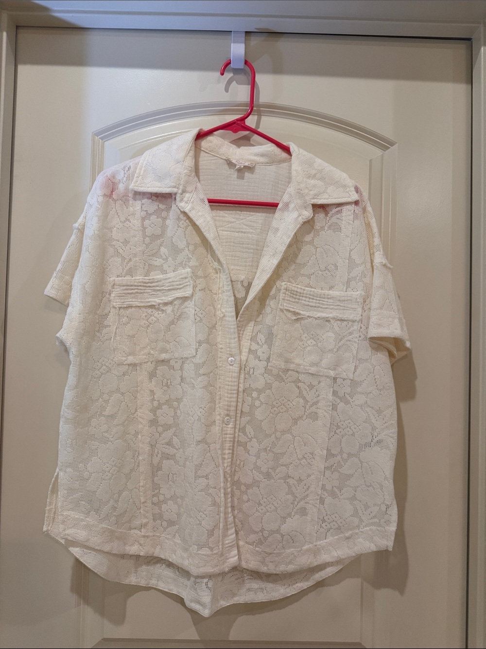 easel Cream Textured Gauze Button-Up Top